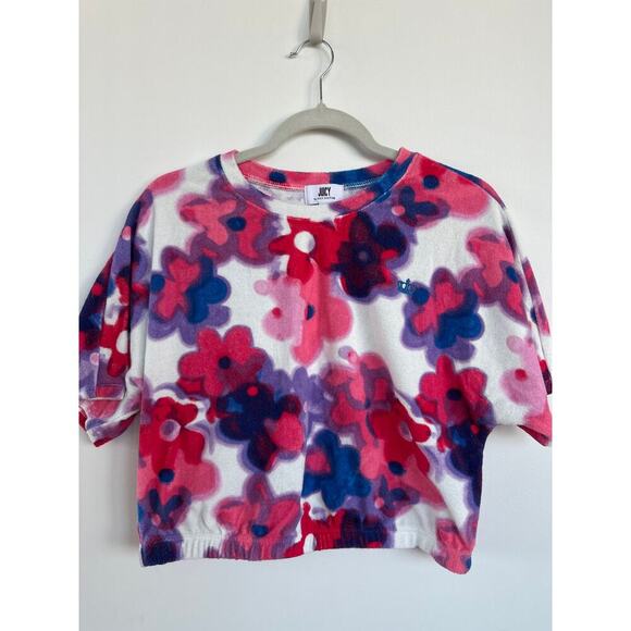 Juicy Couture Terry Cloth Floral Crop Short Sleeve Shirt, Size L, NWOT - Picture 1 of 5
